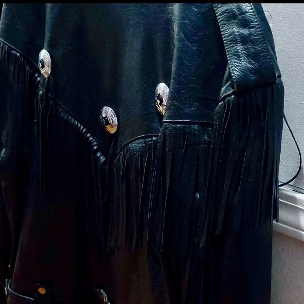 Wilson’s Fringed Black Leather Biker Jacket XL - Picture 9 of 16